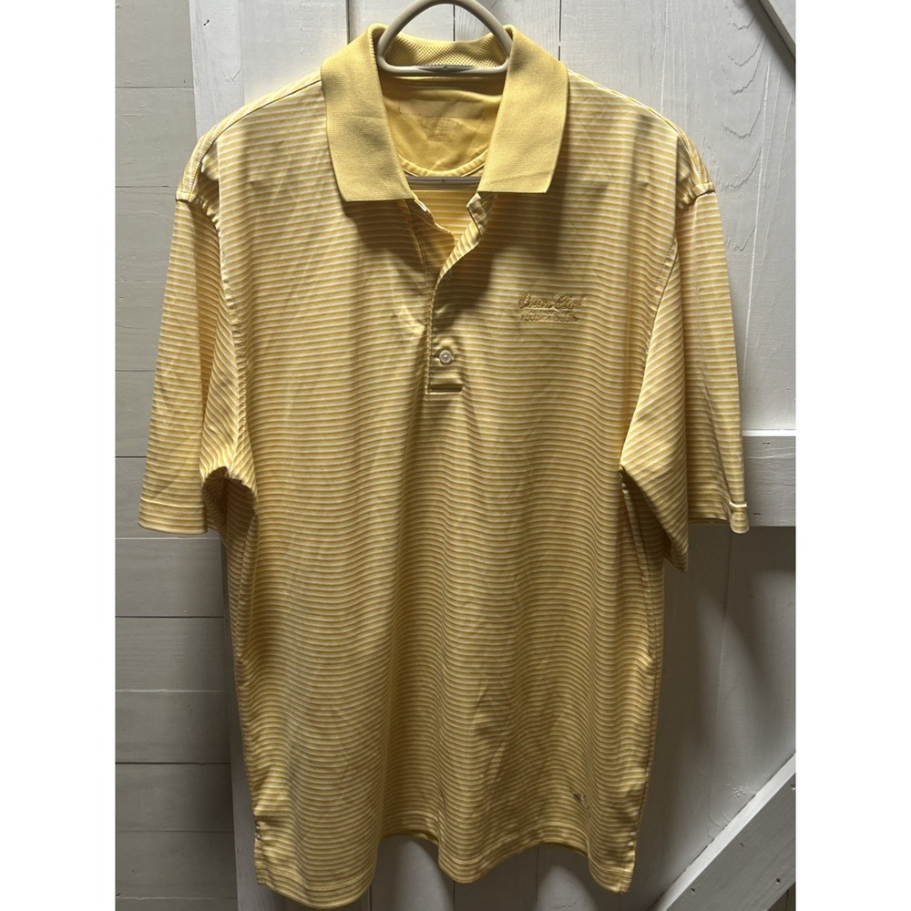 Greg Norman Play Dry OCEAN CLUB PARADISE ISLAND Golf Shirt Yellow Stripe Large